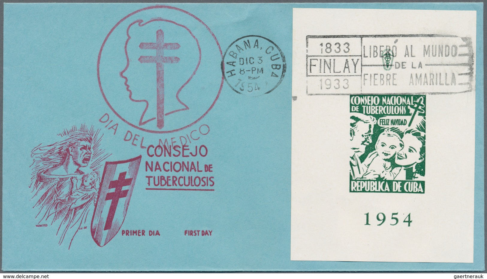 Cuba: 1947/1955, Lot Of 14 F.d.c. With Charity Labels And Souvenir Sheets "Tuberculosis Fighting", O - Otros & Sin Clasificación