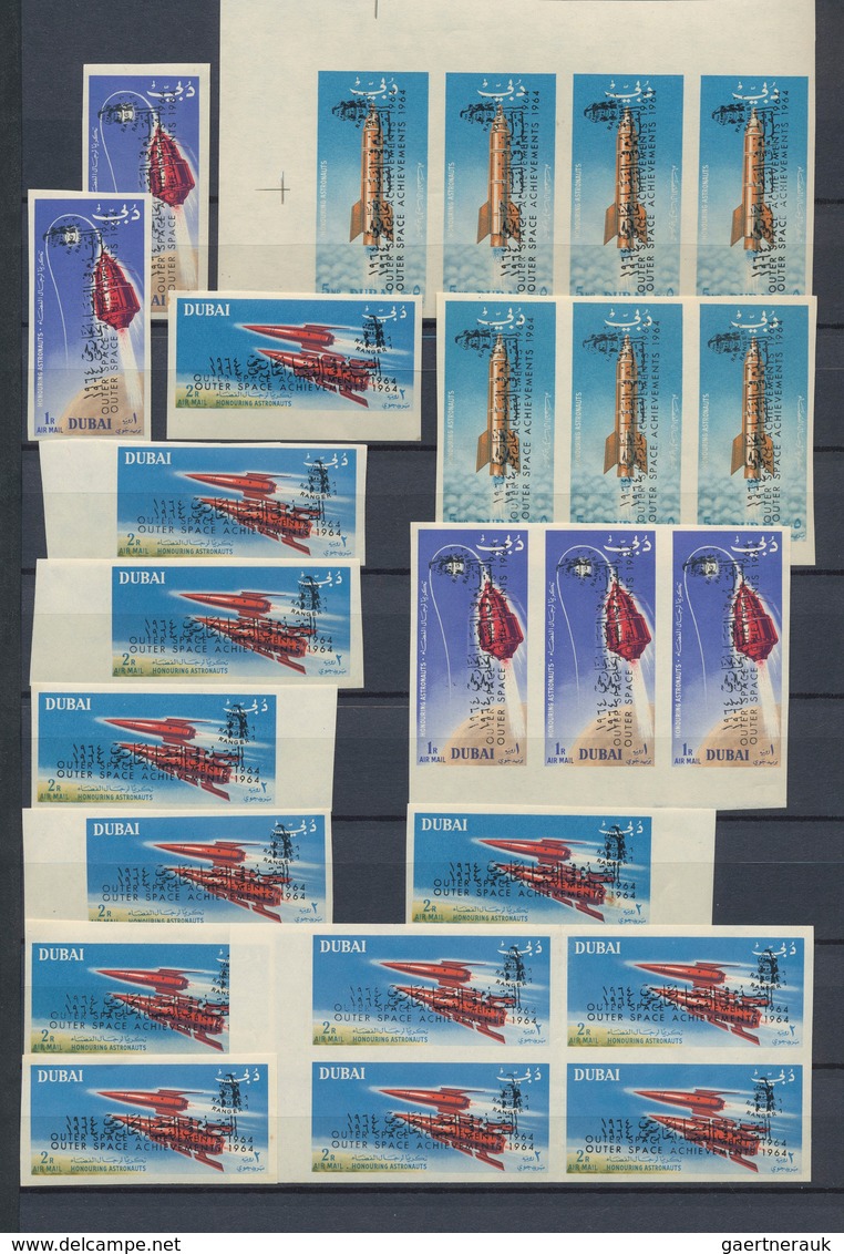 Dubai: 1960-70, Album Containing Large Stock Of Perf And Imperf Blocks With Thematic Interest, 1964 - Dubai