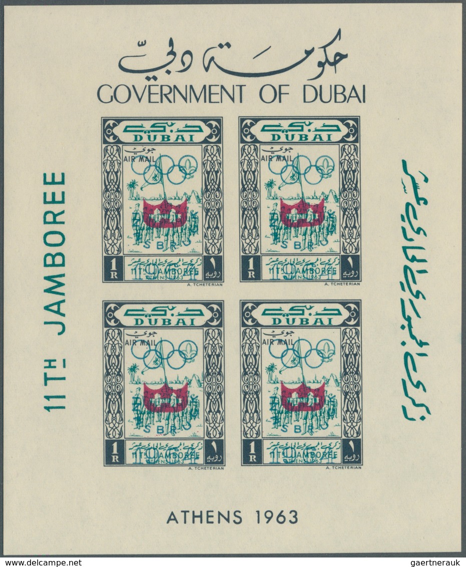 Dubai: 1963/64, Accumulation Of The Imperforate MINIATURE SHEETS With Many Complete Sets Incl. Malar - Dubai