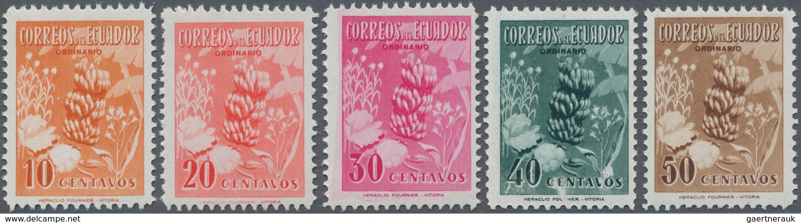 Ecuador: 1954, Definitive Issue Complete Set Of Five 10c. To 50c. ‚BANANAS‘ In A Lot With Approx. 80 - Ecuador