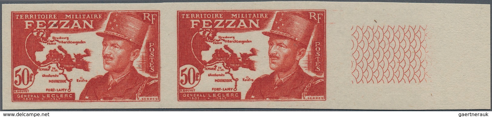 Fezzan: 1946/1949, Lot Of Specialities: Maury No. 29 Epreuve D'artiste In Blue, Nos. 35/45 In Imperf - Lettres & Documents