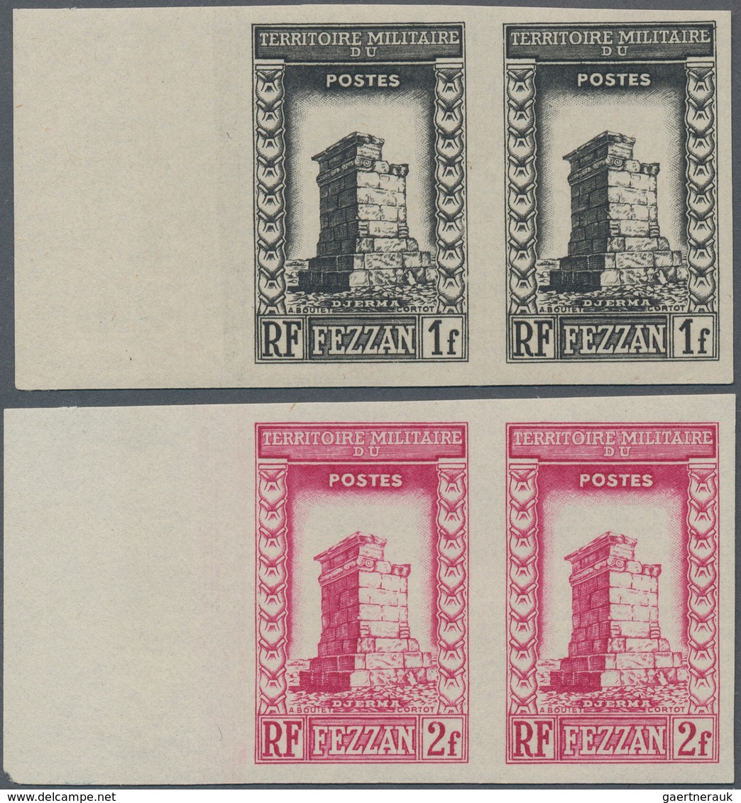 Fezzan: 1946/1949, Lot Of Specialities: Maury No. 29 Epreuve D'artiste In Blue, Nos. 35/45 In Imperf - Lettres & Documents