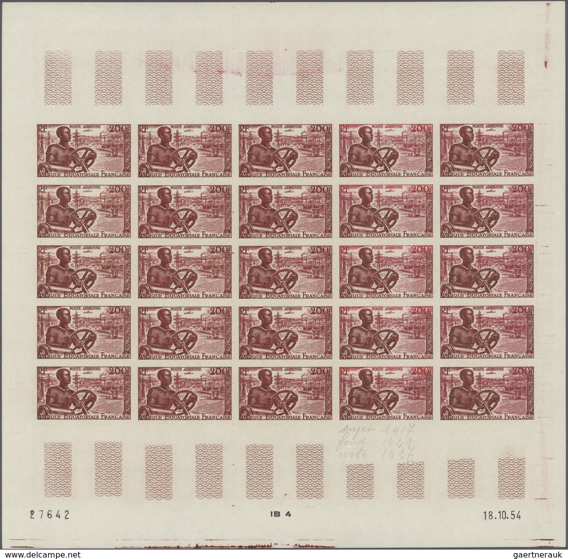 Französisch-Äquatorialafrika: 1955, Airmails "Pictorials" 50fr., 100fr. And 200fr., Three Imperforat - Cartas & Documentos