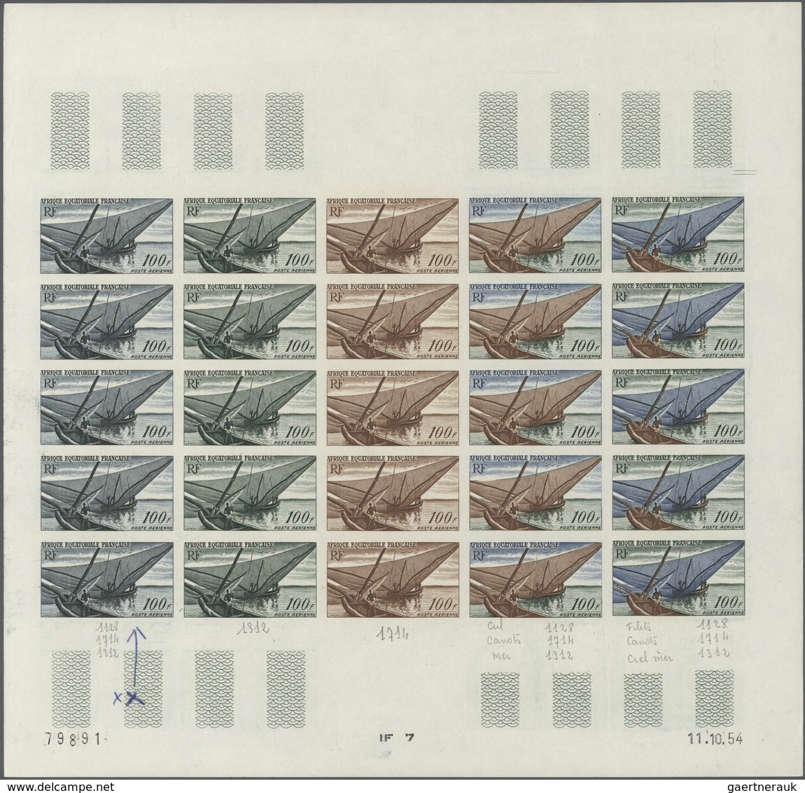 Französisch-Äquatorialafrika: 1955, Airmails "Pictorials" 50fr., 100fr. And 200fr., Three Imperforat - Cartas & Documentos
