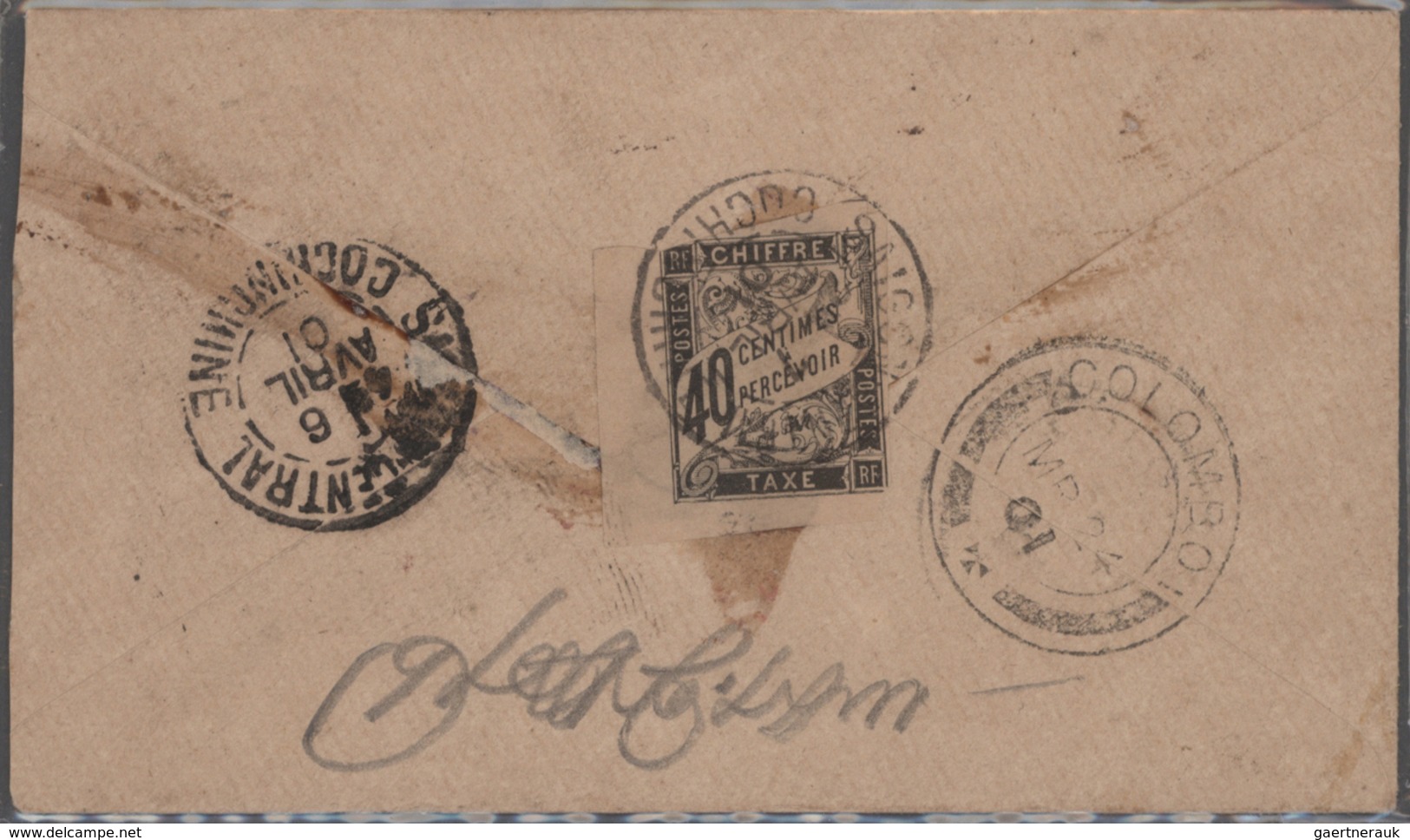 Französisch-Indochina: 1901-02 Eight Indian Postal Stationery Envelopes ½a. Used To Saigon, Each Wit - Storia Postale