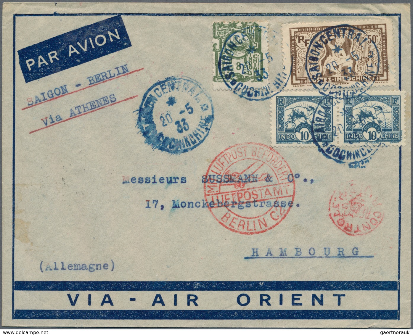 Französisch-Indochina: 1931/40, air mail covers by Air Orient / Air France (26 inc. two airletters,