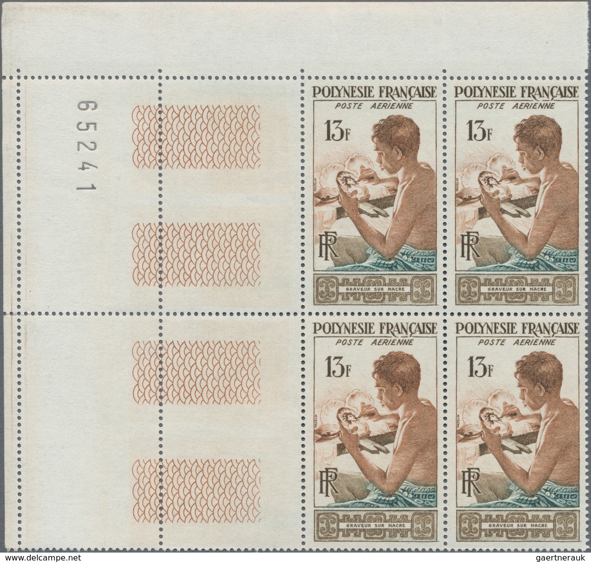 Französisch-Polynesien: 1958, Airmail Definitive 13fr. ‚Mother-of-pearl Engraver‘ In A Lot With 50 S - Ungebraucht