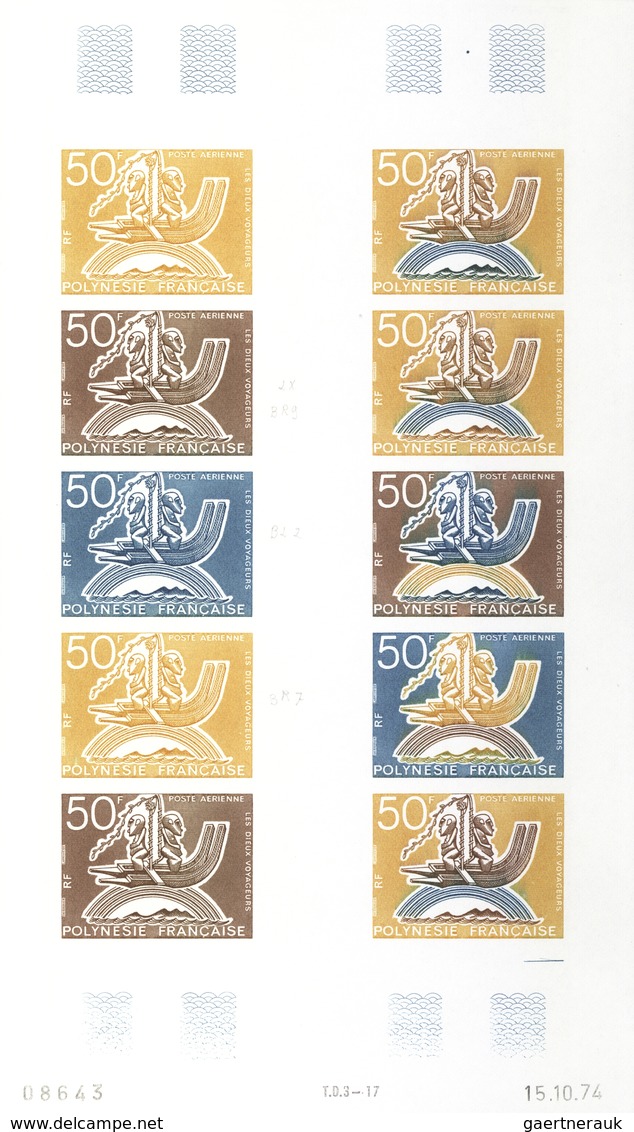 Französisch-Polynesien: 1958/1978, IMPERFORATE COLOUR PROOFS, MNH collection of 28 complete sheets (