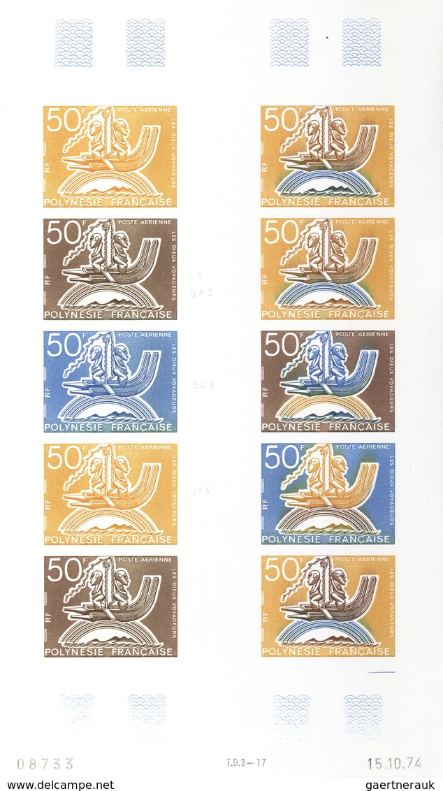 Französisch-Polynesien: 1958/1978, IMPERFORATE COLOUR PROOFS, MNH collection of 28 complete sheets (