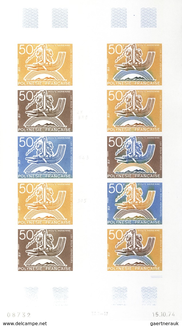 Französisch-Polynesien: 1958/1978, IMPERFORATE COLOUR PROOFS, MNH collection of 28 complete sheets (