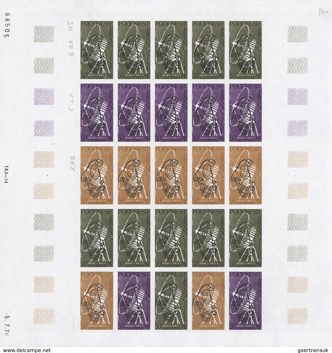 Französisch-Polynesien: 1958/1978, IMPERFORATE COLOUR PROOFS, MNH collection of 28 complete sheets (