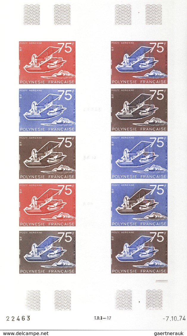 Französisch-Polynesien: 1958/1978, IMPERFORATE COLOUR PROOFS, MNH collection of 28 complete sheets (