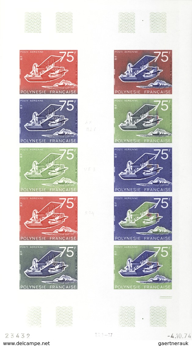 Französisch-Polynesien: 1958/1978, IMPERFORATE COLOUR PROOFS, MNH collection of 28 complete sheets (