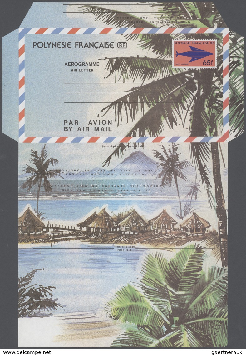 Französisch-Polynesien: 1974/1998 (ca.), Accumulation With About 550 UNFOLDED AEROGRAMMES With Sever - Neufs