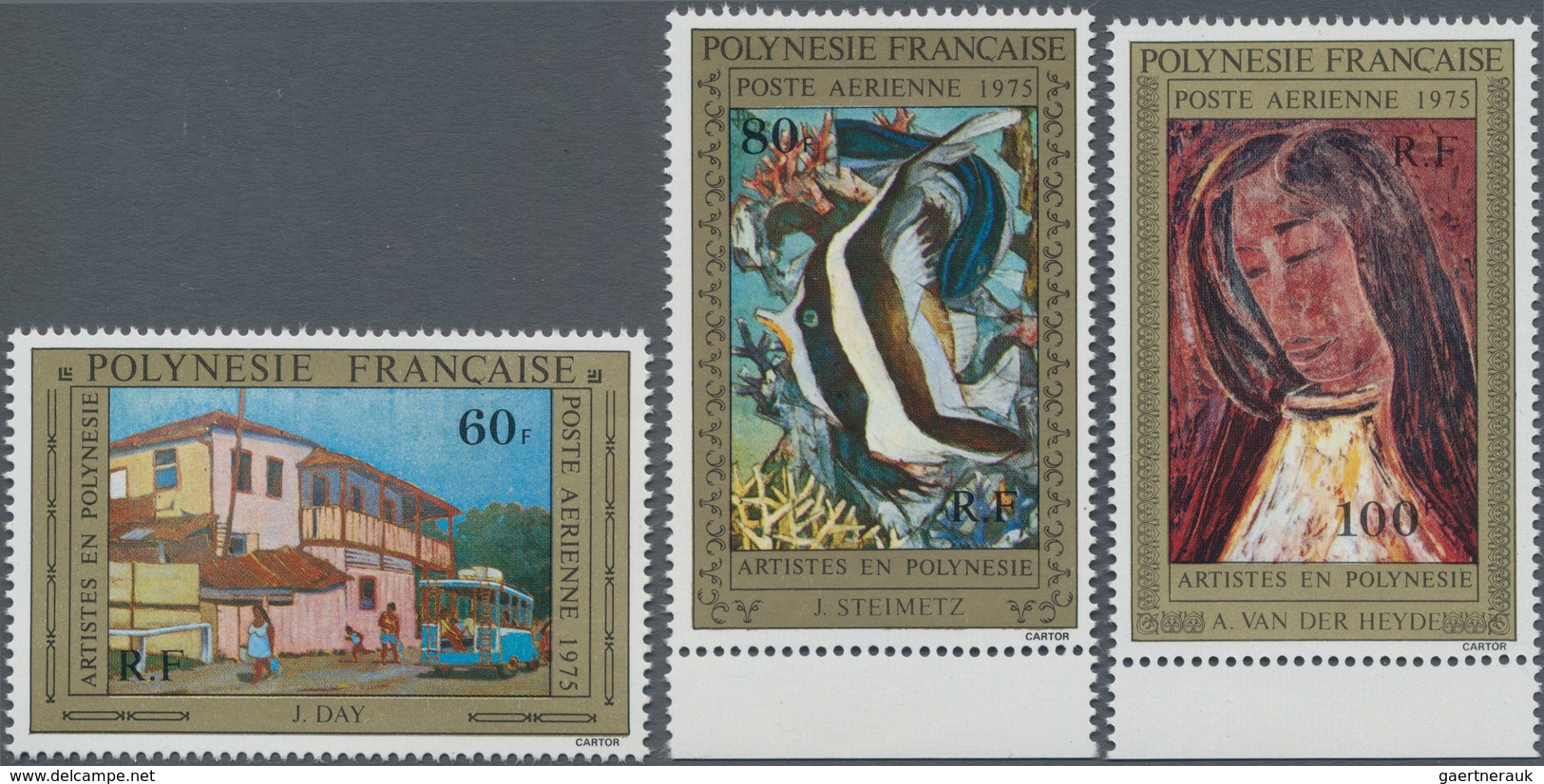 Französisch-Polynesien: 1975, Paintings From Polynesian Artists Part Set Of Three Incl. 60fr. Street - Ungebraucht