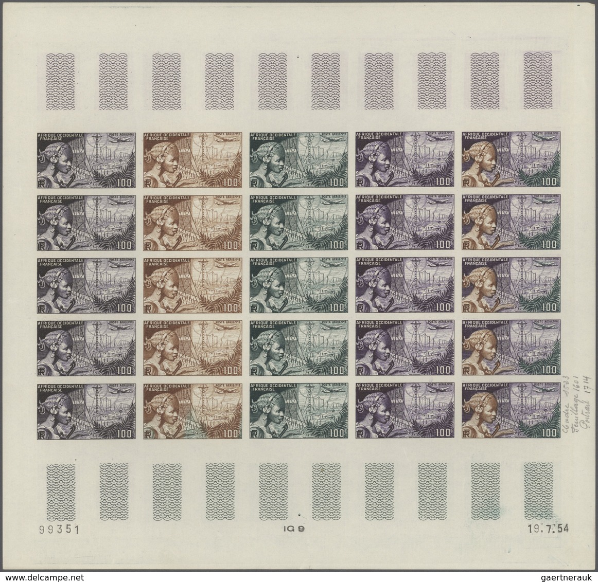 Französisch-Westafrika: 1954/1958, IMPERFORATE COLOUR PROOFS, MNH Assortment Of Twelve Complete Shee - Sonstige & Ohne Zuordnung