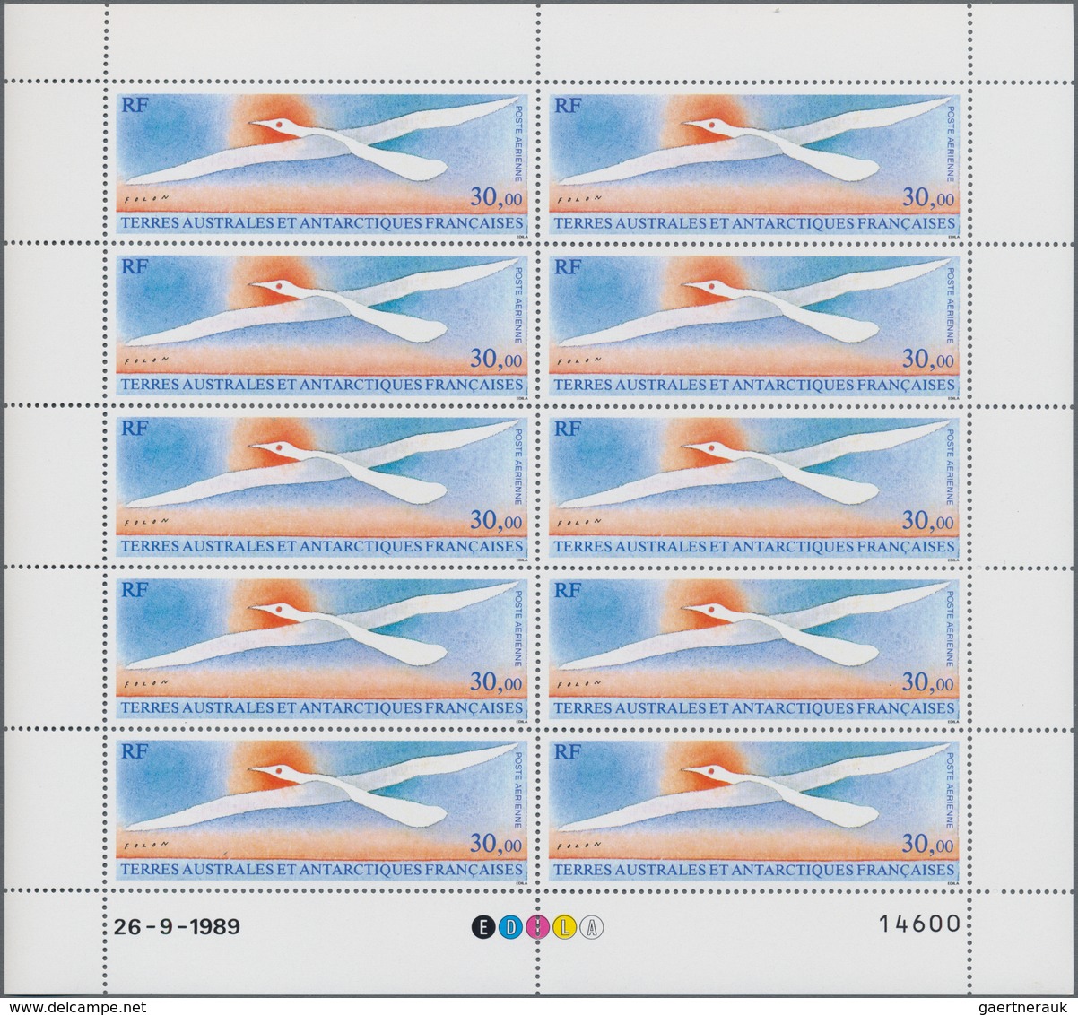 Französische Gebiete In Der Antarktis: 1990, Airmail 30fr. "Bird", Lot Of Ten (folded) Mini Sheets O - Covers & Documents