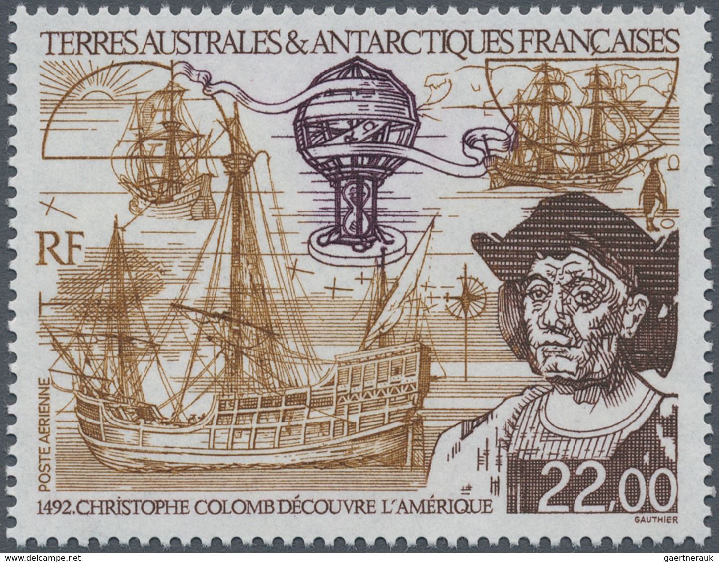 Französische Gebiete In Der Antarktis: 1992, 500 Years Of Discovery Of America 22fr. ‚Columbus And H - Cartas & Documentos