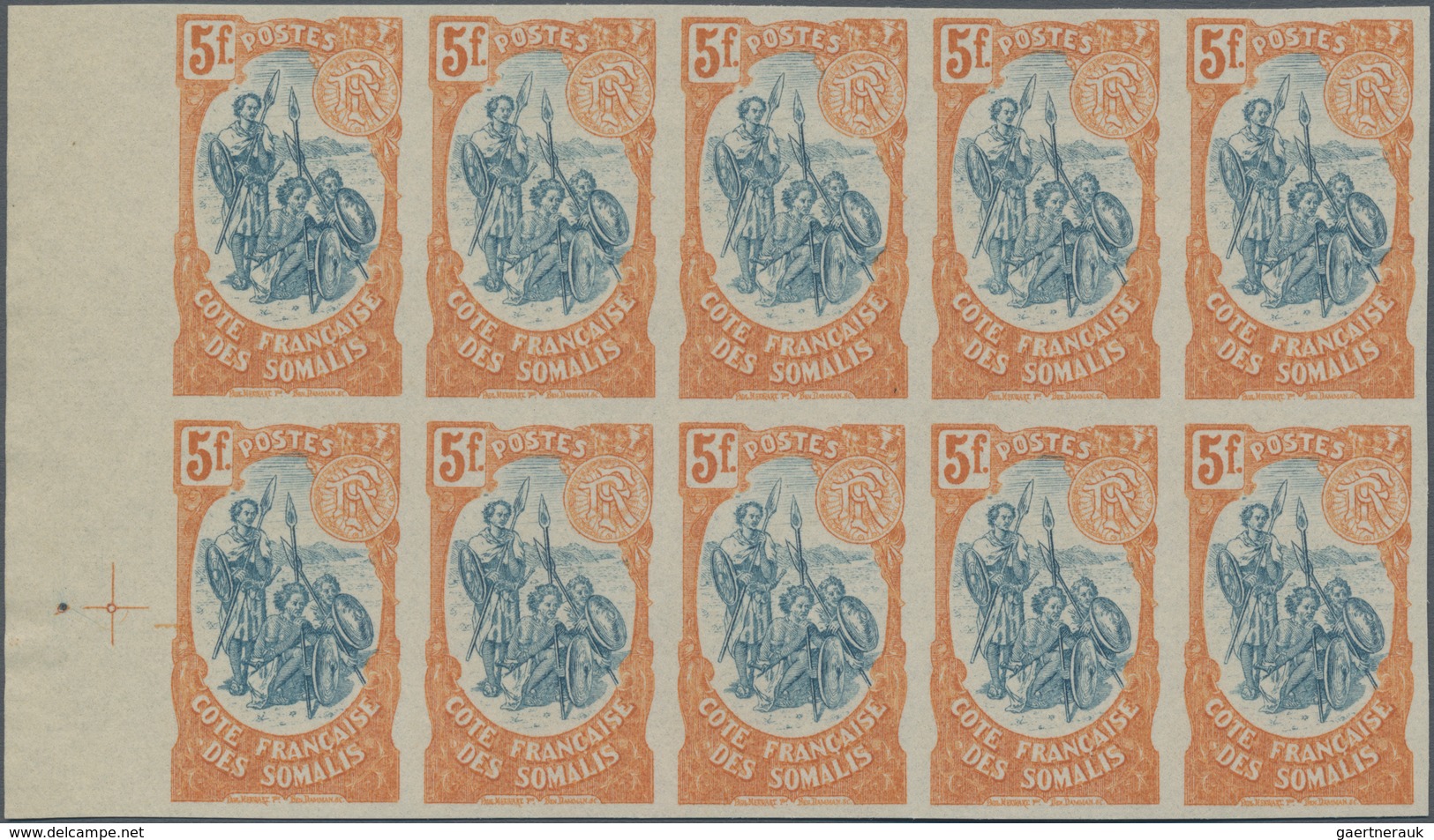 Französische Somaliküste: 1902, Definitive Issue ‚Somali Warrior‘ 5fr. Orange/blue In A Lot With 75 - Usados