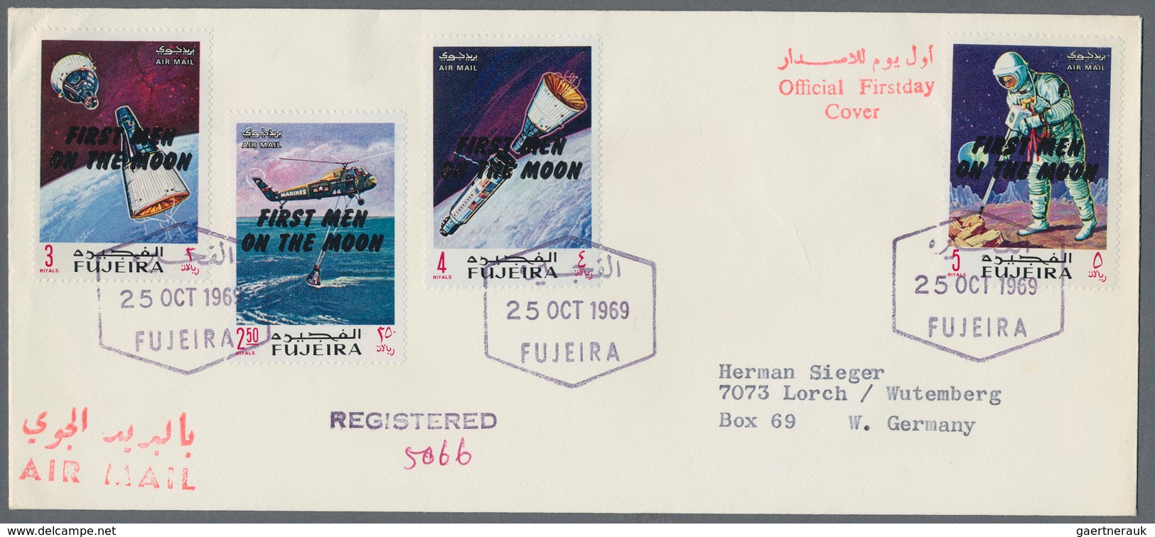 Fudschaira / Fujeira: 1969, APOLLO, group of 18 covers: Michel nos. 399/407 A and A 399/407 A on fou