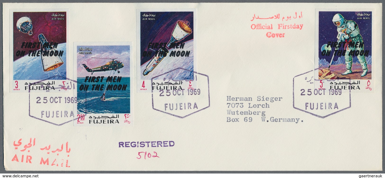 Fudschaira / Fujeira: 1969, APOLLO, group of 18 covers: Michel nos. 399/407 A and A 399/407 A on fou