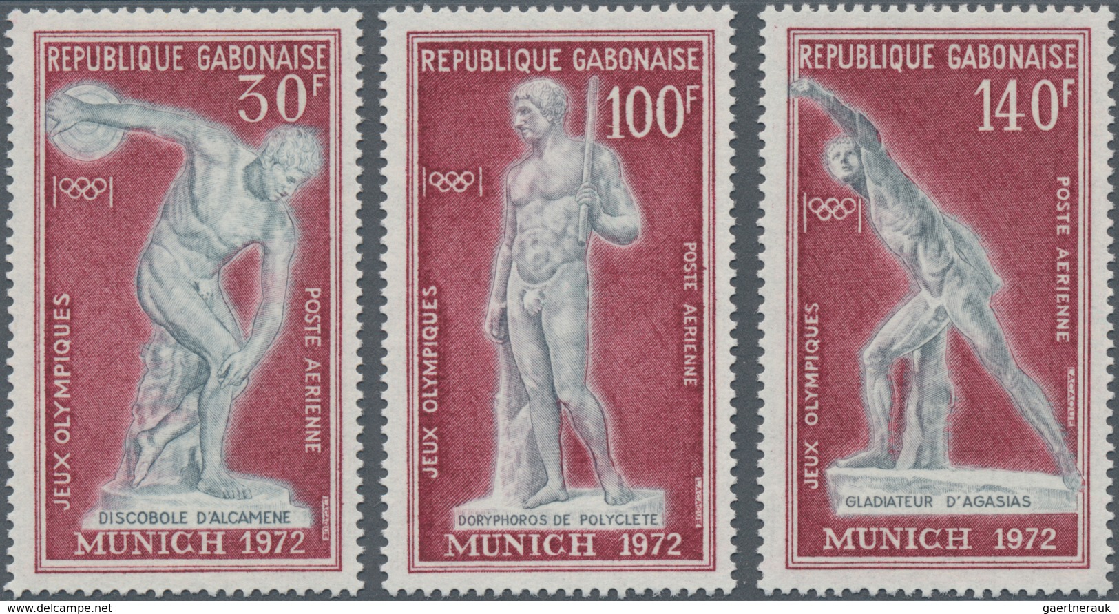 Gabun: 1972, Summer Olympics Munich Complete Set Of Three In A Lot With Approx. 240 Sets Many In Com - Gabón (1960-...)
