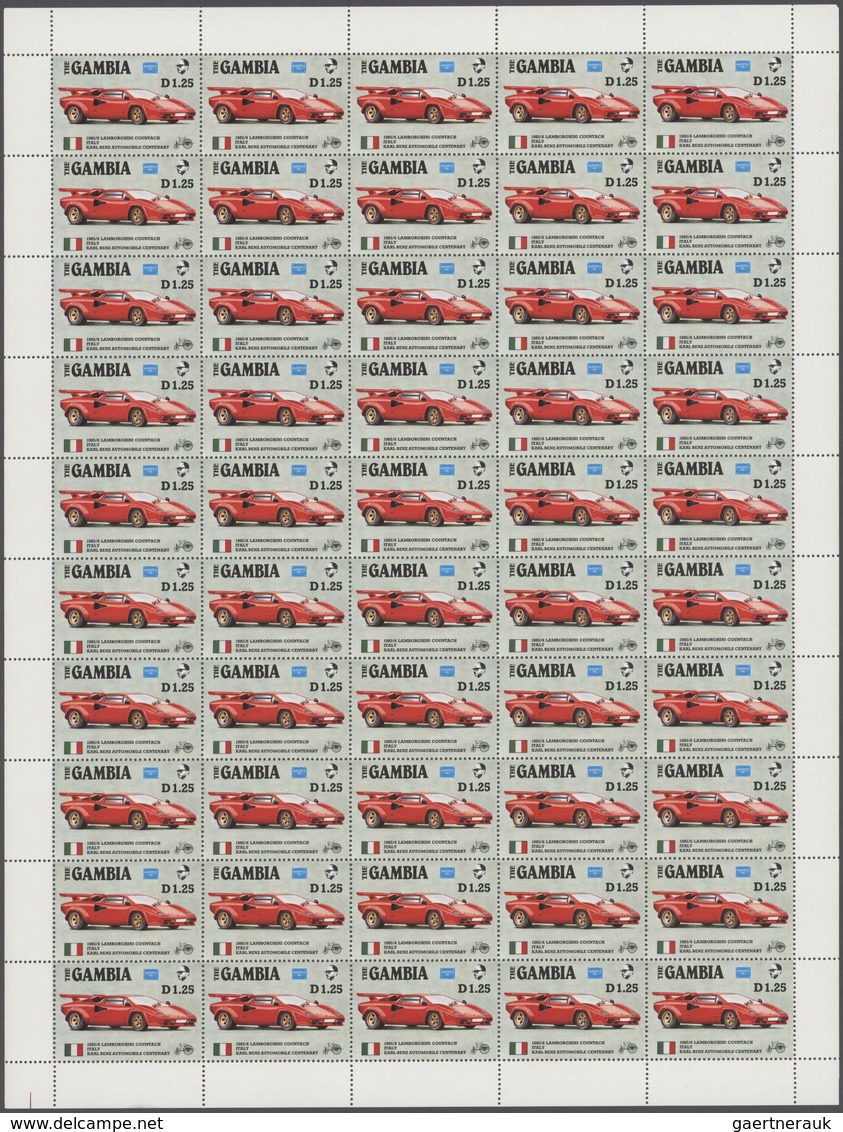 Gambia: 1986, AMERIPEX Old Cars, Lot With 560 Complete Sets And 325 Souvenir Sheets. Michel 14.775,- - Gambia (1965-...)