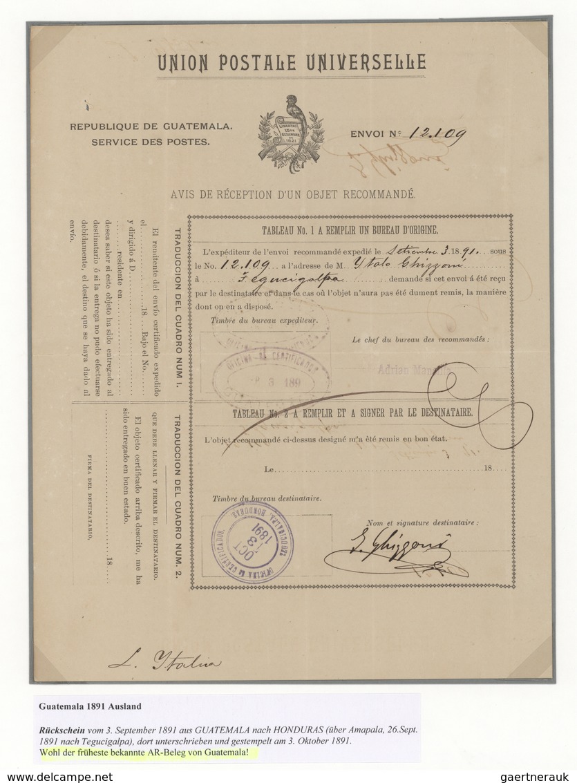 Guatemala: 1891/1926, AVIS DE RECEPTION, Assortment Of Seven Letters To Foreign Destinations Plus A - Guatemala