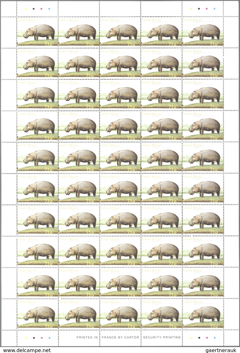 Guinea-Bissau: 2001, HIPPOPOTAMUS, Investment Lot Of 5000 Copies In Sheets Of 50 Stamps Each MNH (Mi - Guinea-Bissau