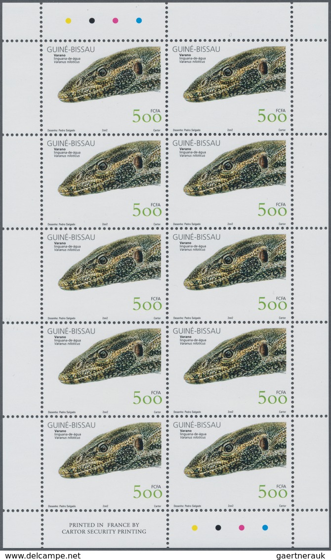 Guinea-Bissau: 2002, REPTILES, Complete Set Of Four In Miniature Sheets With Ten Stamps Each, In An - Guinea-Bissau