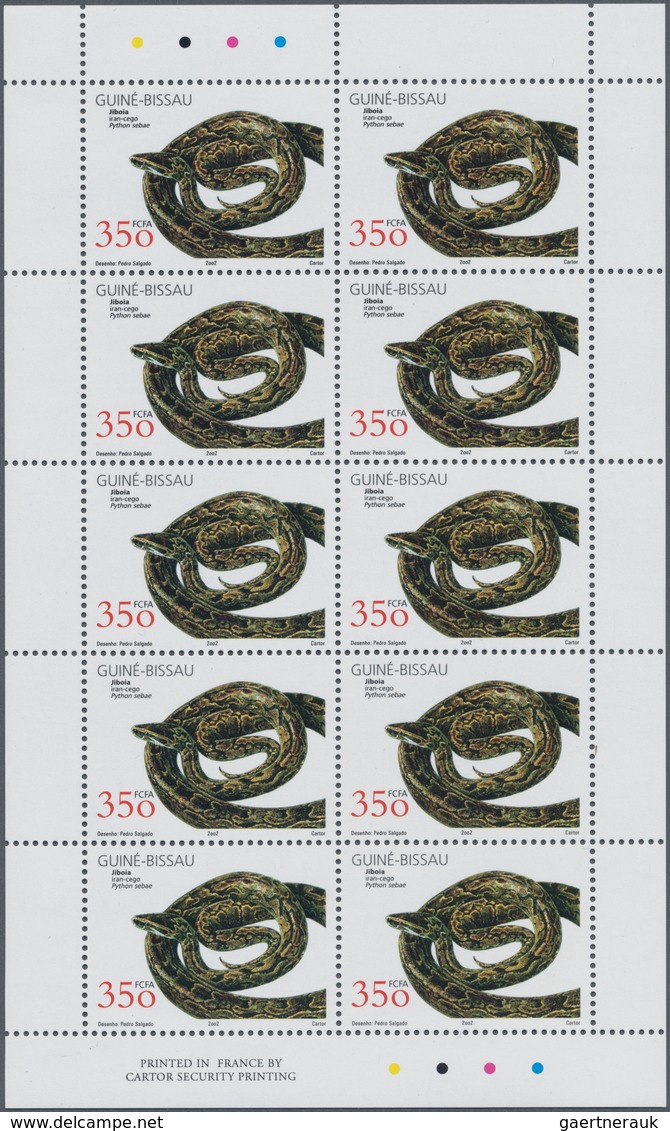 Guinea-Bissau: 2002, REPTILES, Complete Set Of Four In Miniature Sheets With Ten Stamps Each, In An - Guinea-Bissau