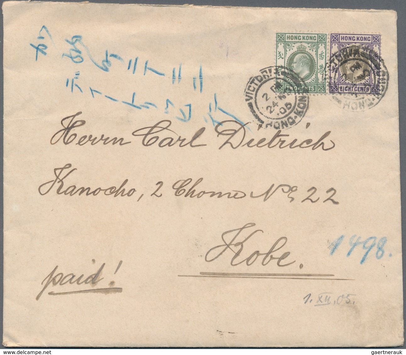 Hongkong: 1896/1989 (ca.), covers/used ppc or stationery (29) inc. 1905 cover at concession rate fro