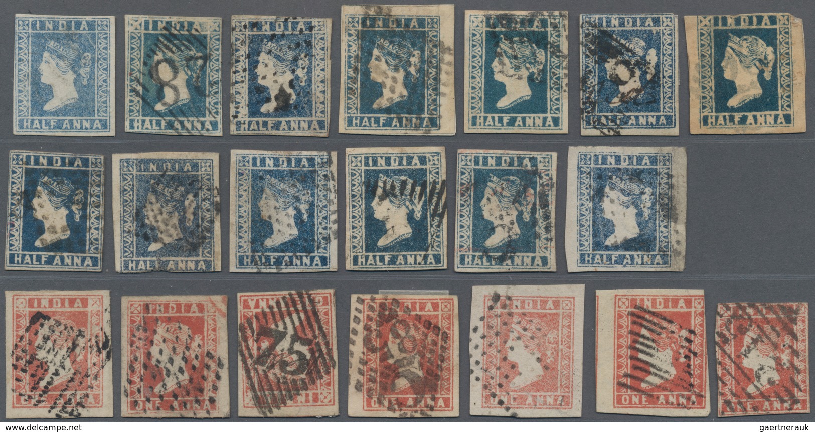 Indien: 1854-55 Group Of 36 Litho And Typo Stamps Including 13 Of ½a., 11 Of 1a., 7 Of 2a. And Five - 1854 East India Company Administration