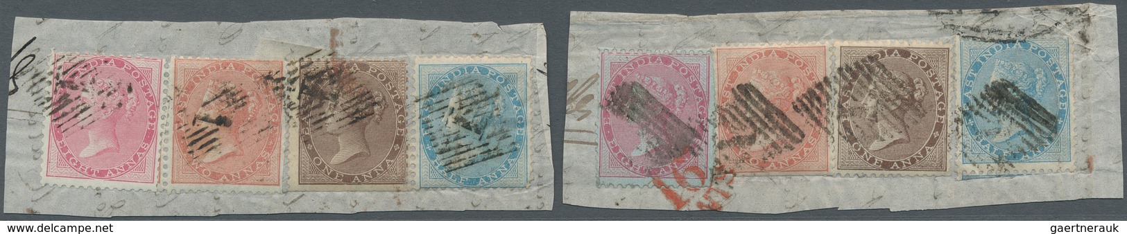 Indien: 1855-1864, Multi-colour Franking Fragments From A Correspondence From India To The United St - 1854 Compañia Británica De Las Indias