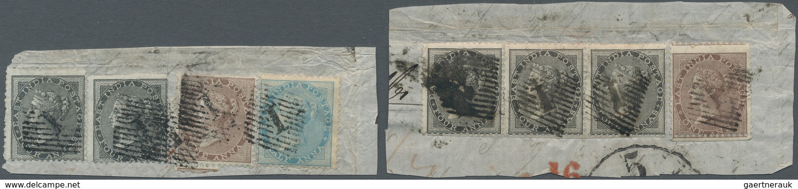 Indien: 1855-1864, Multi-colour Franking Fragments From A Correspondence From India To The United St - 1854 East India Company Administration