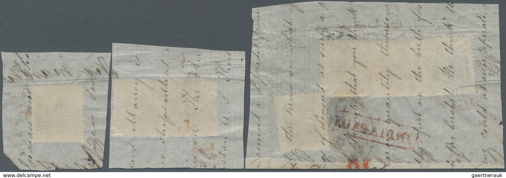 Indien: 1855-1864, Multi-colour franking fragments from a correspondence from India to the United St