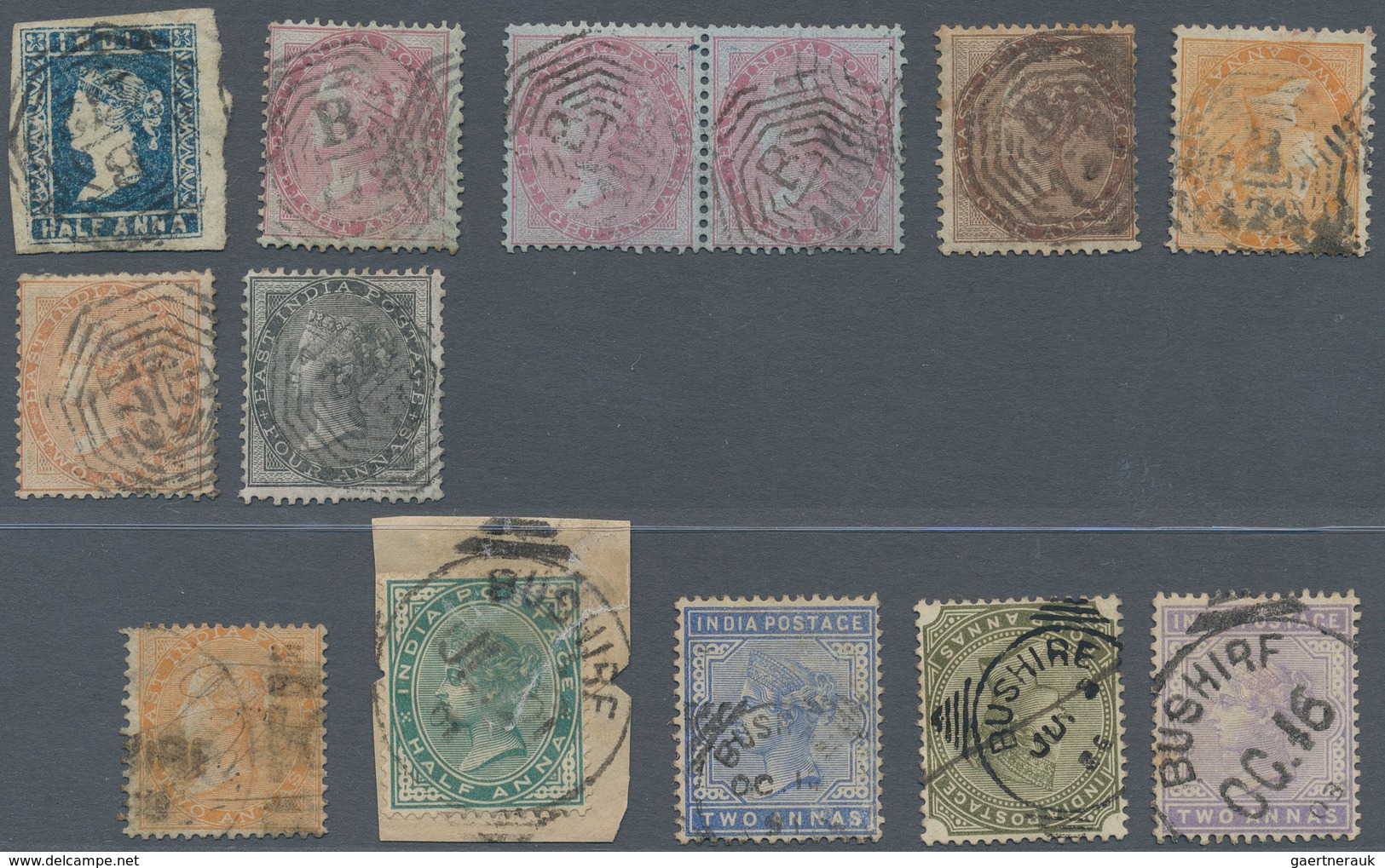 Indien - Used Abroad: 1854-1900: Group Of 36 Indian QV Stamps Bearing Various Type Of Datestamps And - Other & Unclassified