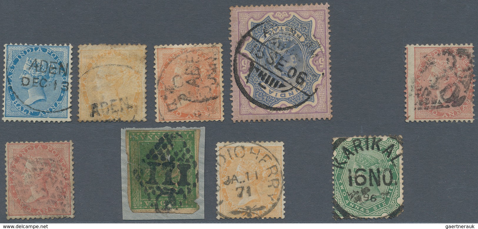 Indien - Used Abroad: 1854-1900: Group Of 36 Indian QV Stamps Bearing Various Type Of Datestamps And - Other & Unclassified