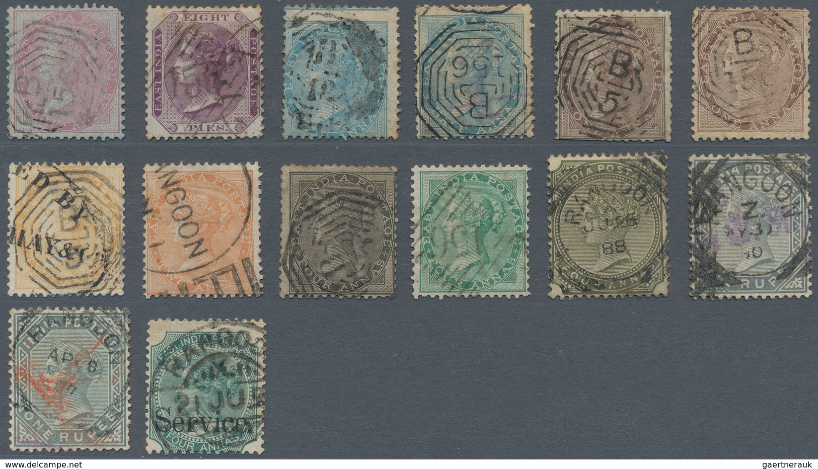 Indien - Used Abroad: 1854-1900: Group Of 36 Indian QV Stamps Bearing Various Type Of Datestamps And - Otros & Sin Clasificación