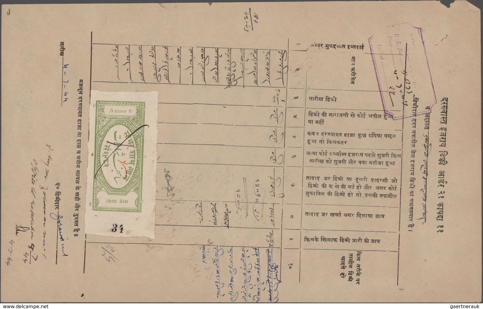 Indien - Besonderheiten: 1890's-1940's Ca.: Collection Of 35 Different Stamped Papers, Some With Res - Sonstige & Ohne Zuordnung