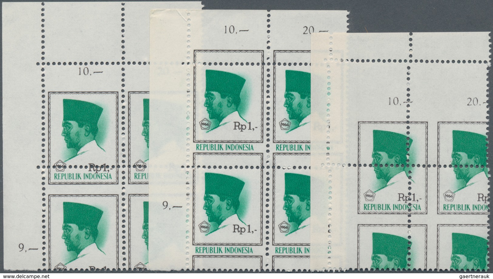 Indonesien: 1966, President Sukarno 1rp. Brown/green Lot With Approx. 2.500 Stamps Incl. Many Comple - Indonesia