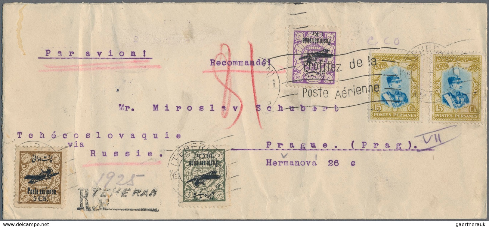 Iran: 1927/1933, Three Highly Franked Airmail Covers. First Flight BUCHIR-TEHERAN And Two Registered - Iran