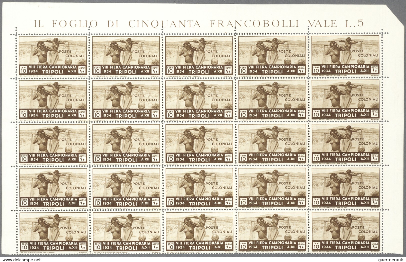 Italienisch-Libyen: 1934, 8th Tripoli Fair, Surface Mail Stamps 10c.-1.25l., 50 Complete Sets Within - Libia