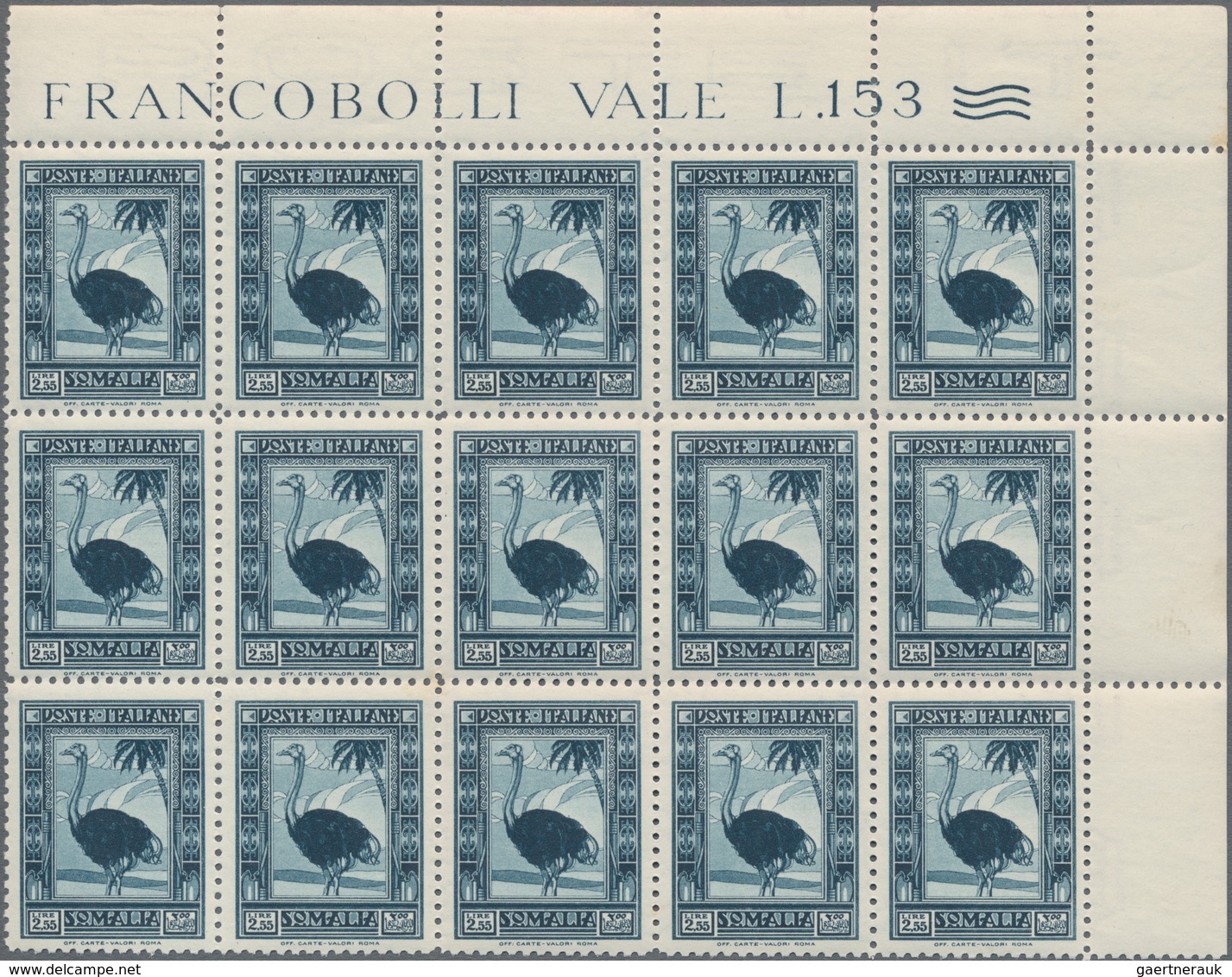 Italienisch-Somaliland: 1932, Definitive Issue 2.55l. Greyish-blue ‚Ostrich‘ Perf. 12 In A Lot With - Somalia