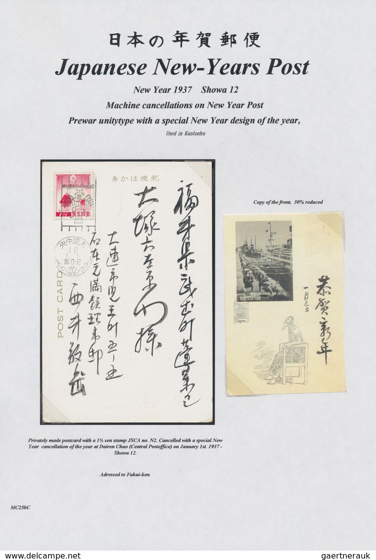Japanische Post In China: 1921/40, Used In Kwangtung (Kanto) District, New Year Cards (13), Statione - 1943-45 Shanghái & Nankín