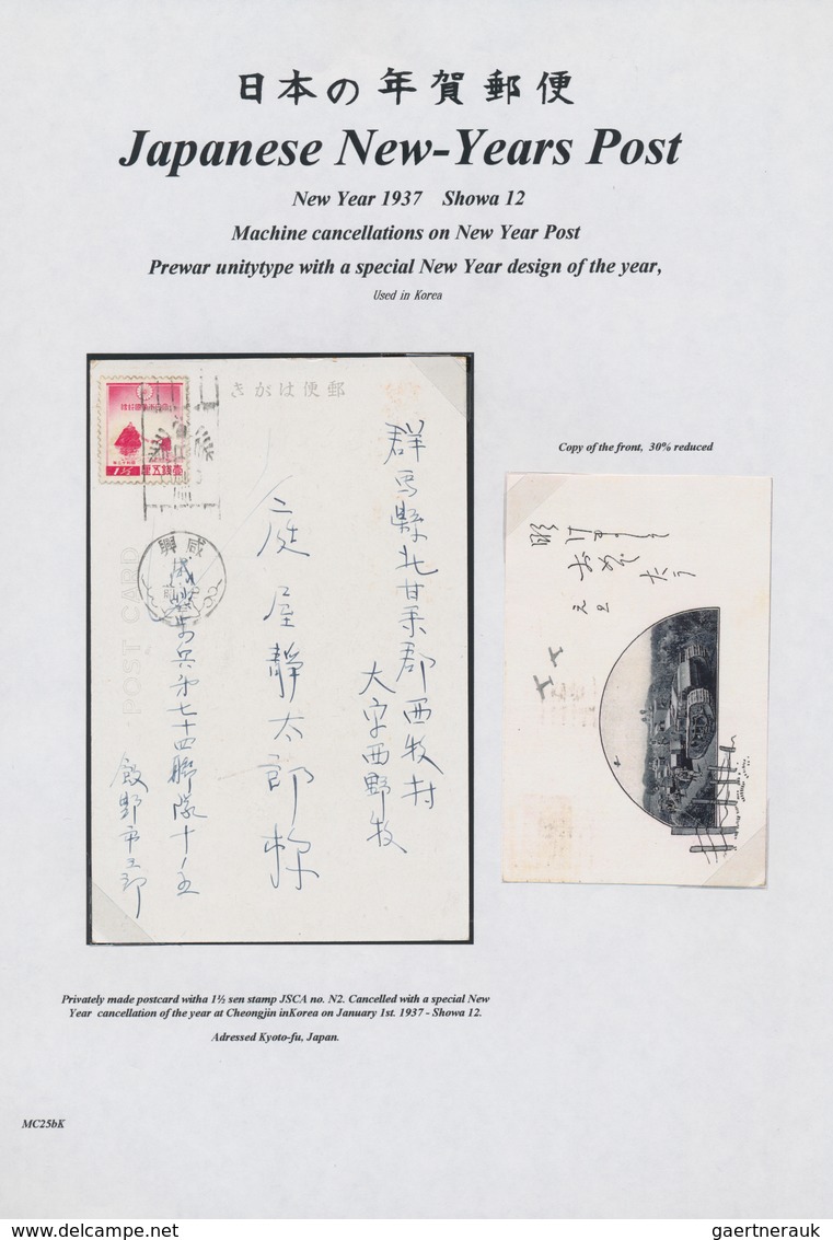 Japanische Post In Korea: New Year Cards, 1914/38, Stationery Used Or Franked Stamps On Ppc, Mounted - Military Service Stamps