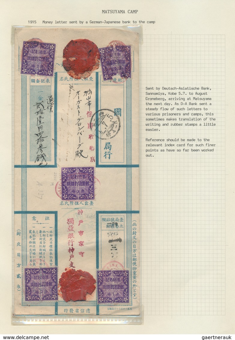 Lagerpost Tsingtau: Matsuyama, 1914/17, covers (4, one w. contents: acknowledgment of parcel), and m