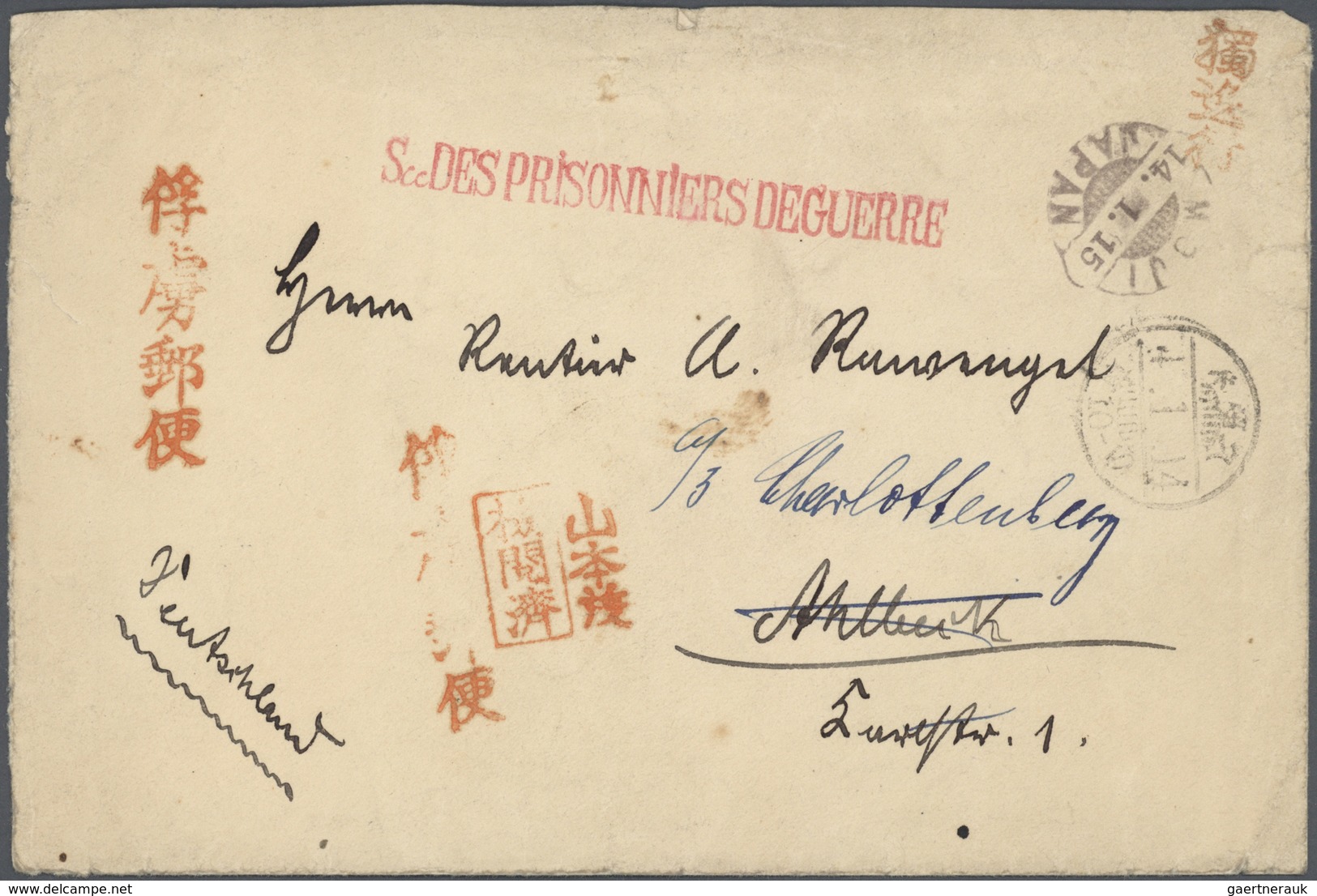 Lagerpost Tsingtau: Kurume, 1915/19, The Bruno Rawengel (rank: Marine Oberzahlmeister) Correspondenc - China (oficinas)