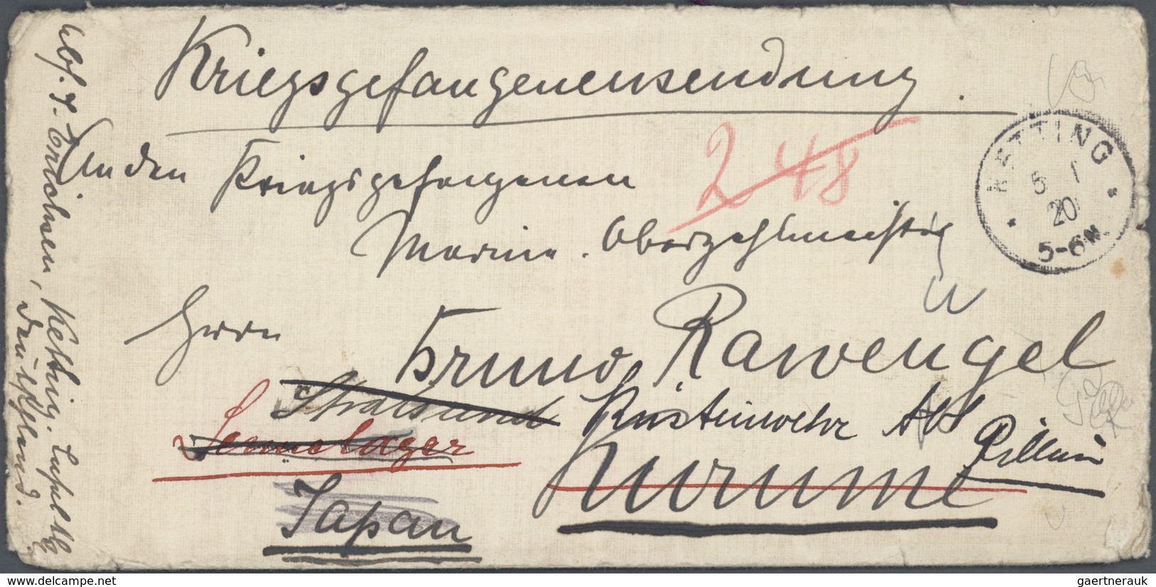 Lagerpost Tsingtau: Kurume, 1915/19, the Bruno Rawengel (rank: Marine Oberzahlmeister) correspondenc