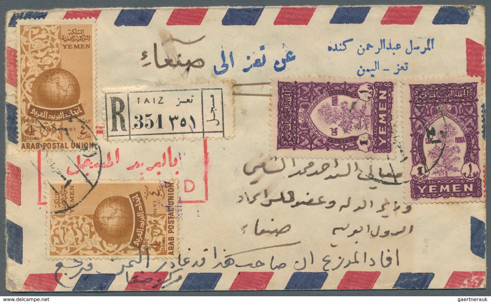 Jemen: 1950s, Group Of 21 Commercial Covers, Incl. Registered And Airmail, Nice Range Of Postmarks ( - Yemen